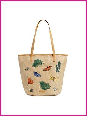 Straw Bucket Tote Bag Lightweight Zip Pocket Everyday Travel